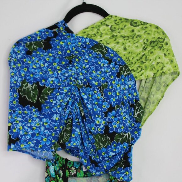 Zara Floral Midi Dress Stretch Asymmetrical Blue Green Print Blogger Fave SizeXS - Picture 5 of 16